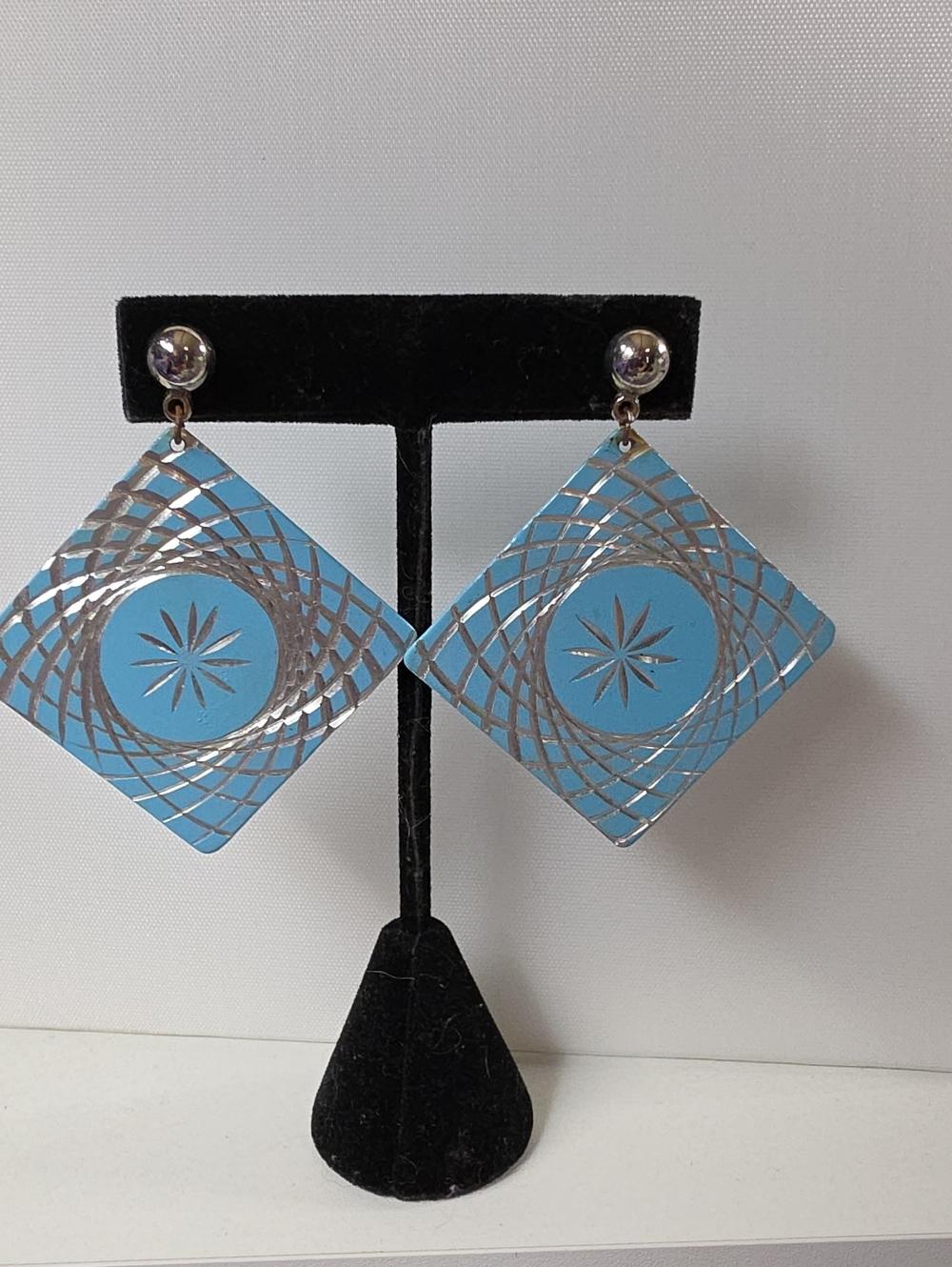 Light Blue Geometric Metal Drop Earrings - Home Accents
